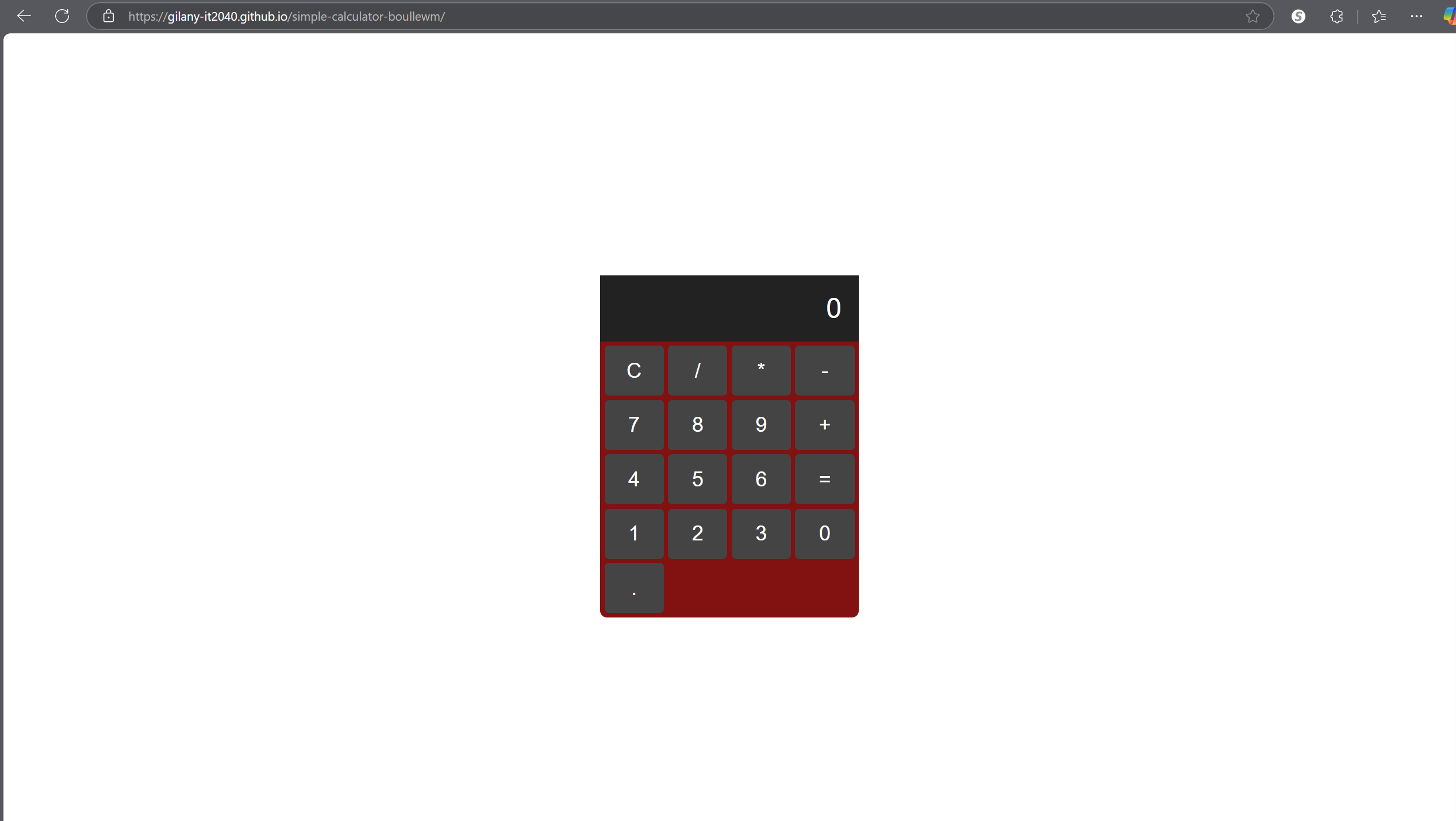 An image of a calculator created using javascript, HTML, and CSS